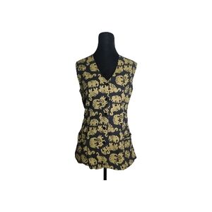 Vintage Small Sleeveless Black Cotton Shirt with Gold Elephant Print Y2K Novelty